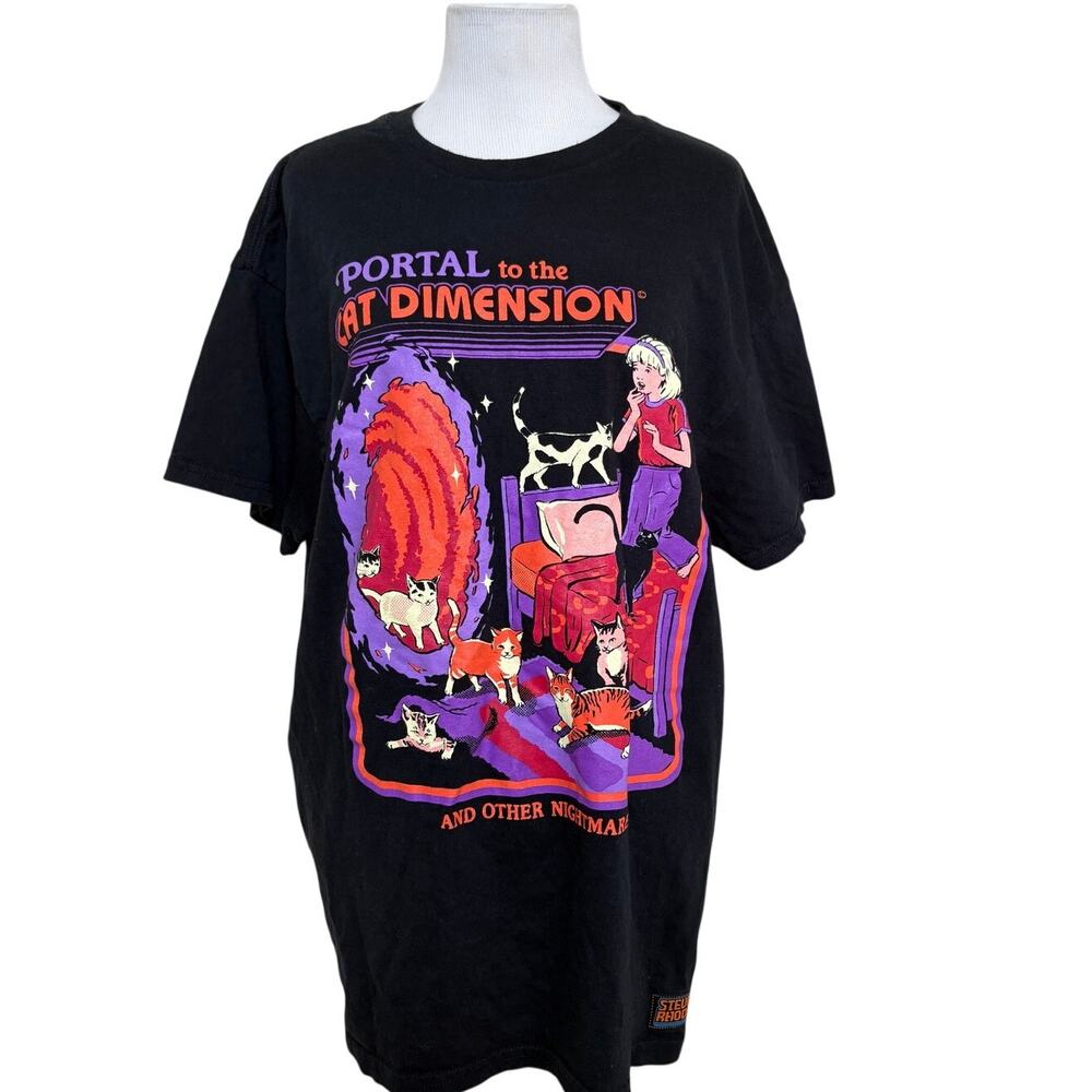 Steven Rhodes Cat Dimension Graphic Tee L Retro Horror Spooky Cute Cat